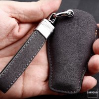 Premium leather key cover (LEK59) for Mercedes-Benz keys incl. leather strap / keychain - grey