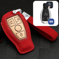 Coque de clé de Voiture (LEK59) en cuir compatible avec Mercedes-Benz clés incl. bracelet en cuir - rouge