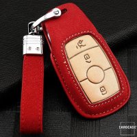 Coque de clé de Voiture (LEK59) en cuir compatible avec Mercedes-Benz clés incl. bracelet en cuir - rouge