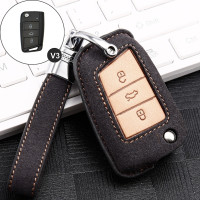 Coque de clé de Voiture (LEK59) en cuir compatible avec Volkswagen, Skoda, Seat clés incl. bracelet en cuir - gris