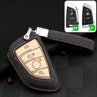 Coque de clé de Voiture (LEK59) en cuir compatible avec BMW clés incl. bracelet en cuir - gris