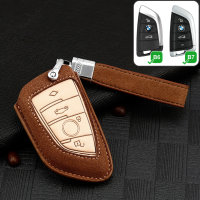 Premium leather key cover (LEK59) for BMW keys incl. leather strap / keychain - brown