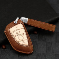 Premium leather key cover (LEK59) for BMW keys incl. leather strap / keychain - brown