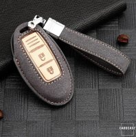 Coque de clé de Voiture (LEK59) en cuir compatible avec Nissan clés incl. bracelet en cuir - gris