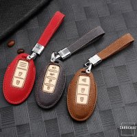 Coque de clé de Voiture (LEK59) en cuir compatible avec Nissan clés incl. bracelet en cuir - gris