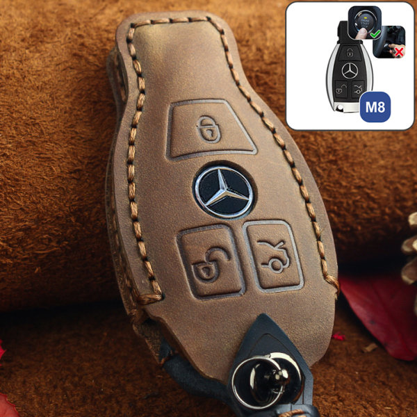 Coque de protection en cuir pour voiture Mercedes-Benz clé télécommande M8 brun