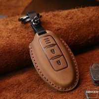 Leather key fob cover case fit for Nissan N5 remote key brown