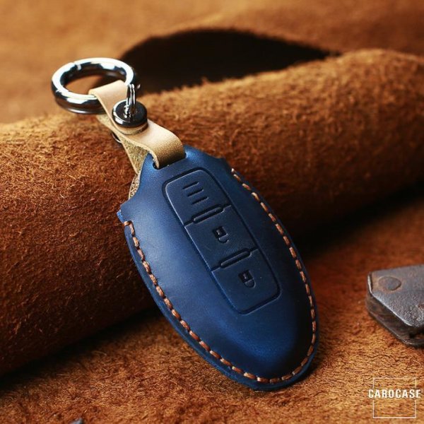 Coque de protection en cuir pour voiture Nissan clé télécommande N5 bleu