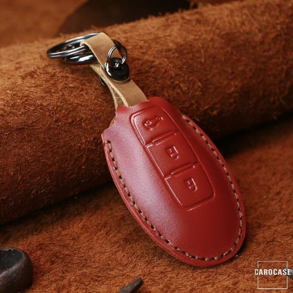 Coque de protection en cuir pour voiture Nissan clé télécommande N6 rouge