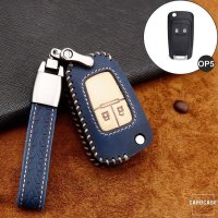 Premium Leather key fob cover case fit for Opel OP5 remote key blue