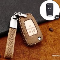 Premium Leather key fob cover case fit for Opel OP6 remote key brown