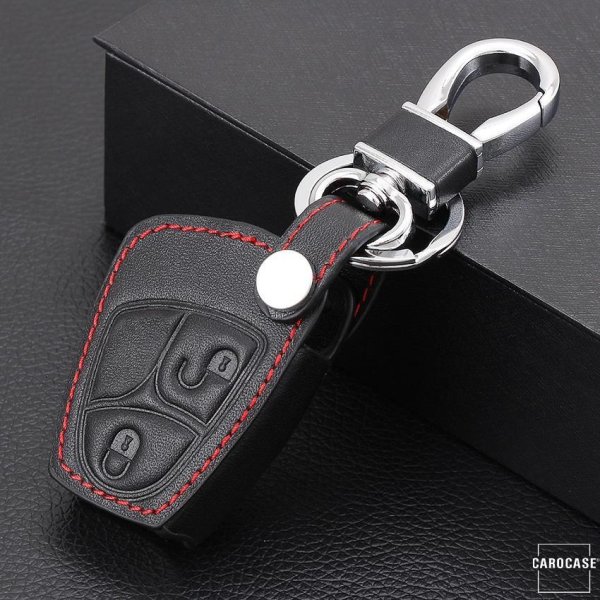 Leder Schlüssel Cover passend für Mercedes-Benz Schlüssel M3 schwarz