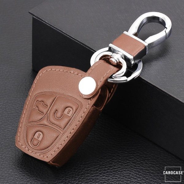 Leather key fob cover case fit for Mercedes-Benz M4 remote key brown
