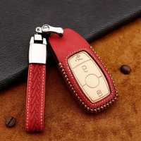 Premium Leather key fob cover case fit for Mercedes-Benz M9 remote key red