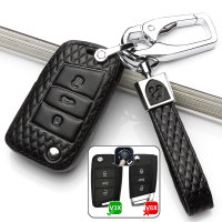 Leather key fob cover case fit for Volkswagen, Audi, Skoda, Seat V3X remote key black