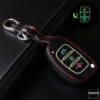 Leather key fob cover case fit for Hyundai D7 remote key black