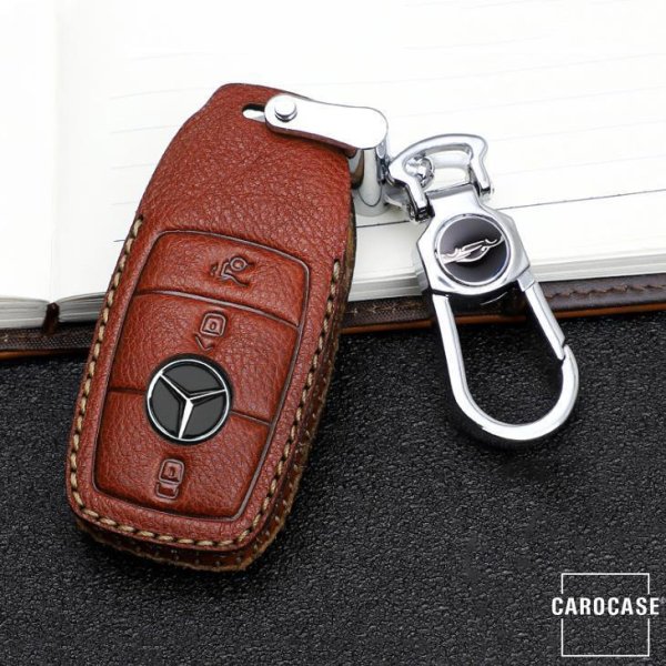Premium Leder Schlüsseletui passend für Mercedes-Benz Schlüssel braun LEK62-M9-2