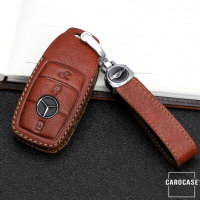 Premium Leather key fob cover case fit for Mercedes-Benz M9 remote key brown