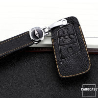 Premium Leather key fob cover case fit for Volkswagen, Skoda, Seat V4 remote key black