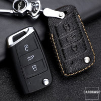 Premium Leder Schlüsseletui passend für Volkswagen, Skoda, Seat Schlüssel schwarz LEK62-V3X-1
