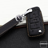 Cover Guscio / Copri-chiave Pelle premium compatibile con Volkswagen, Skoda, Seat V3X nero