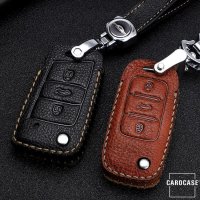 Premium Leder Schlüsseletui passend für Volkswagen, Skoda, Seat Schlüssel braun LEK62-V3X-2
