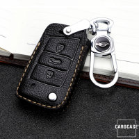 Cuero de primera calidad funda para llave de Volkswagen, Skoda, Seat V3X marrón