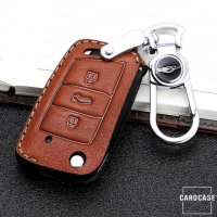 Premium Leather key fob cover case fit for Volkswagen, Skoda, Seat V3 remote key brown