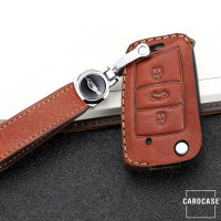 Premium Leather key fob cover case fit for Volkswagen, Skoda, Seat V3 remote key brown