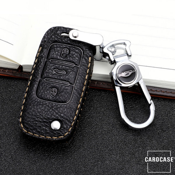 Premium Leather key fob cover case fit for Volkswagen, Skoda, Seat V2X remote key black