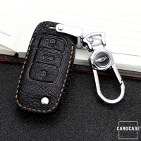 Premium Leather key fob cover case fit for Volkswagen, Skoda, Seat V2X remote key black