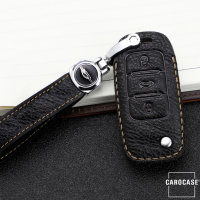 Premium Leather key fob cover case fit for Volkswagen, Skoda, Seat V2X remote key black