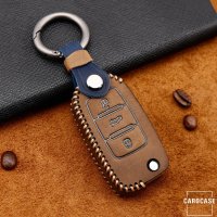 Premium Leather key fob cover case fit for Volkswagen, Skoda, Seat V2 remote key brown