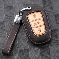 Premium Leder Schlüsselhülle / Schutzhülle (LEK59) passend für Opel, Toyota, Citroen, Peugeot Schlüssel inkl. Lederband - grau