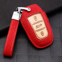 Premium leather key cover (LEK59) for Opel, Toyota, Citroen, Peugeot keys incl. leather strap / keychain - red