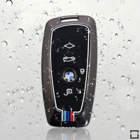 Premium Alu Schlüssel Cover für BMW Schlüssel mit Silikon Tastenschutz + Nachleuchtend anthrazit HEK10-B5-15