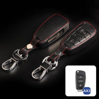 Premium Leder Schlüsselhülle / Schutzhülle (LEK1) passend für Audi Schlüssel inkl. Karabiner - schwarz