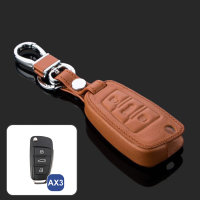 Leder Schlüssel Cover passend für Audi Schlüssel AX3 braun