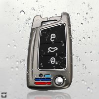 Coque de clé de voiture (HEK10) compatible avec Volkswagen, Skoda, Seat clés incl. porte-clés - anthracite