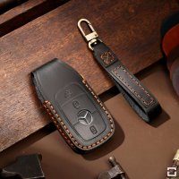 Premium leather key cover (LEK64) for Mercedes-Benz keys incl. keyring hook + leather keychain - dark brown