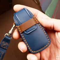 Coque de clé de Voiture (LEK64) en cuir compatible avec Audi clés incl. porte-clés et bracelet en cuir - bleu