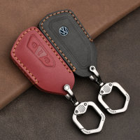 Premium leather key cover (LEK68) for Volkswagen, Skoda, Seat keys including hook - black