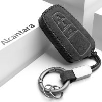 Coque de clé de voiture en cuir alcantara (LEK69) compatible avec  clés Mousqueton + porte-clés inclus - noir