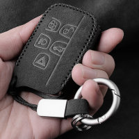 Coque de clé de voiture en cuir alcantara (LEK69) compatible avec Land Rover, Jaguar clés Mousqueton + porte-clés inclus - noir