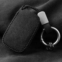 Coque de clé de voiture en cuir alcantara (LEK69) compatible avec Land Rover, Jaguar clés Mousqueton + porte-clés inclus - noir