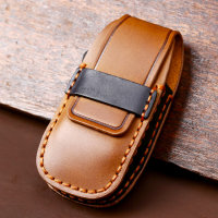 Premium leather key cover (LEK64) for Mercedes-Benz keys incl. keyring hook + leather keychain - light brown