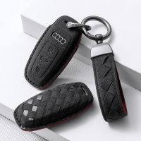 Alcantara Schlüsselhülle / Schlüsselcover (LEK72) passend für Audi Schlüssel inkl. Schlüsselanhänger - schwarz
