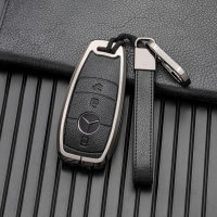 Key case cover FOB (HEK58) for Mercedes-Benz keys incl. keychain - anthracite/black