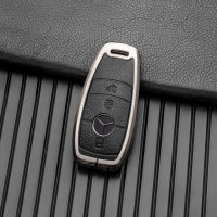 Coque de clé de voiture (HEK58) compatible avec Mercedes-Benz clés incl. porte-clés (alcantara) - anthracite/noir