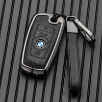 Coque de clé de voiture (HEK58) compatible avec BMW clés incl. porte-clés (alcantara) - anthracite/noir